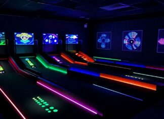 Neue Schwarzlicht-Minigolf-Anlage mit 18 Bahnen in Frankfurt eröffnet